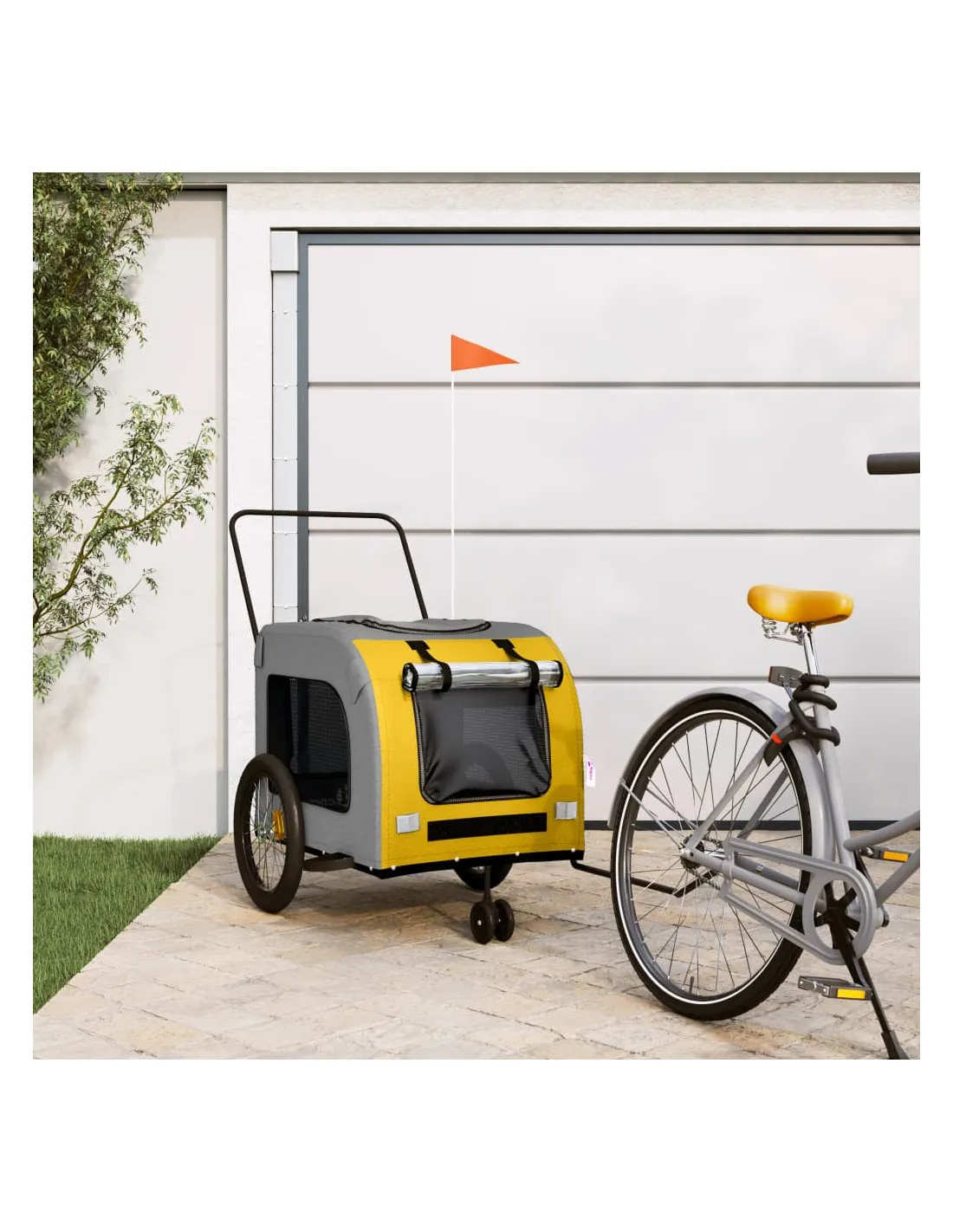Remorque Vélo Animaux Jaune et Gris 68x134x73 cm