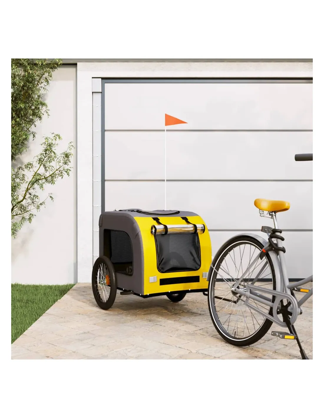 Remorque Vélo Animaux Jaune et Gris 69x133,5x73,5 cm