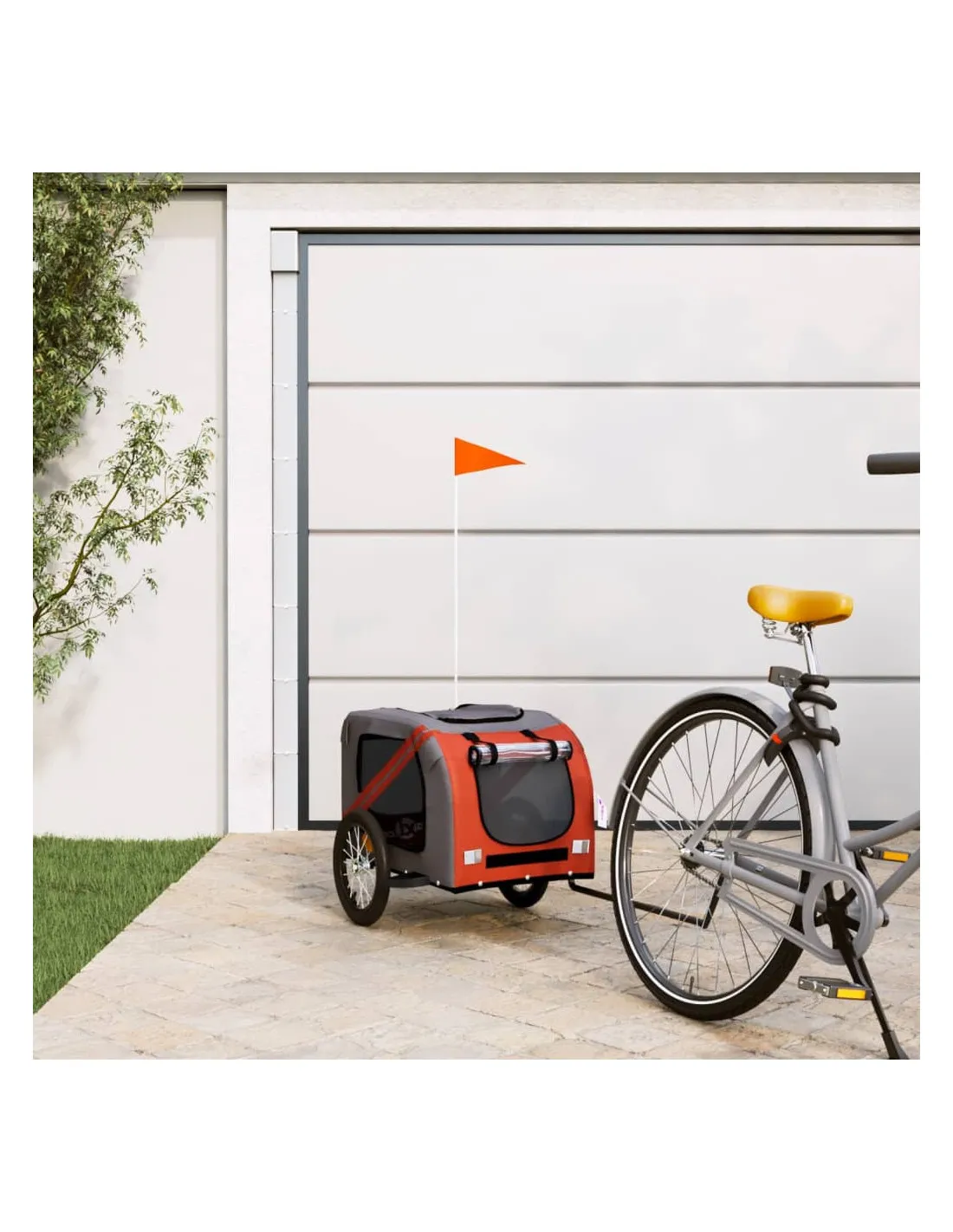 Remorque Vélo Animaux Orange et Gris 125x63x66 cm