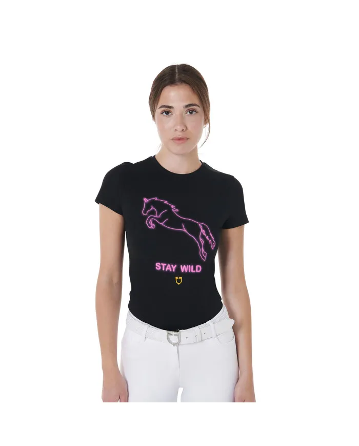 T-shirt donna slim fit con stampa Stay Wild