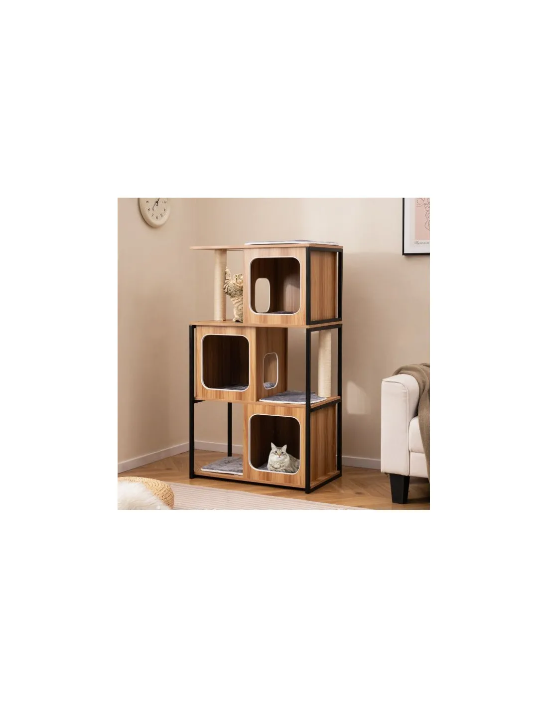 Tour pour Chats Moderne avec Cadre Métal et Perchoirs