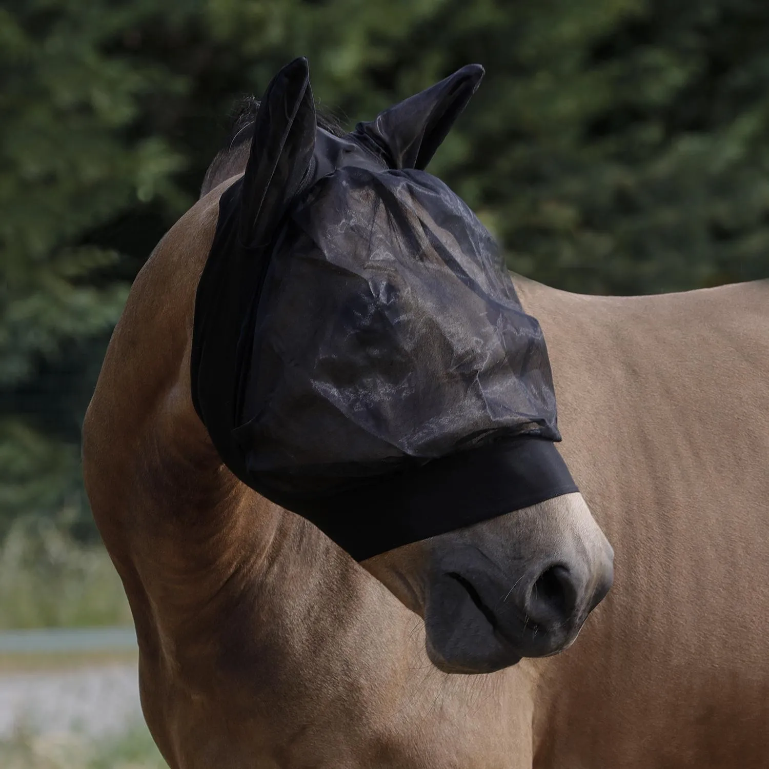 Bonnet anti-mouches extensible pour cheval