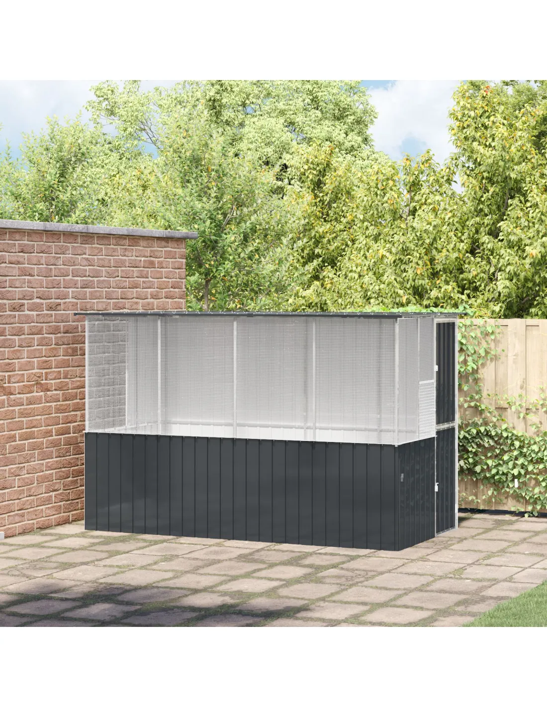 Volière de Jardin Anthracite Maille Soudée 215x78x200 cm Acier