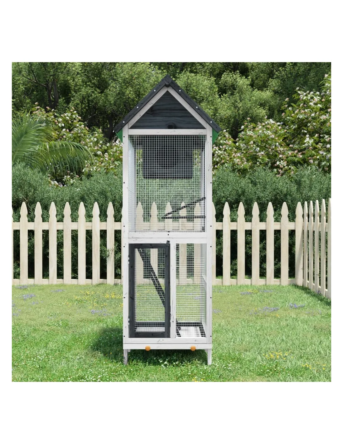 Volière de jardin gris blanc Pin massif volière en bois Cage oiseau bois pour l'extérieur