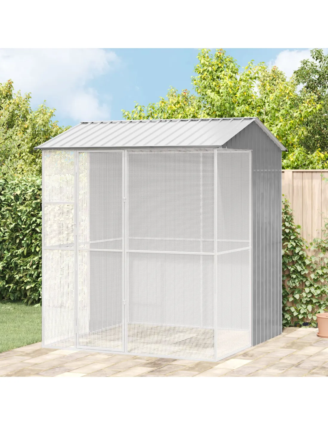 Volière de Jardin Grise en Acier Maille Soudée 215x210x247 cm