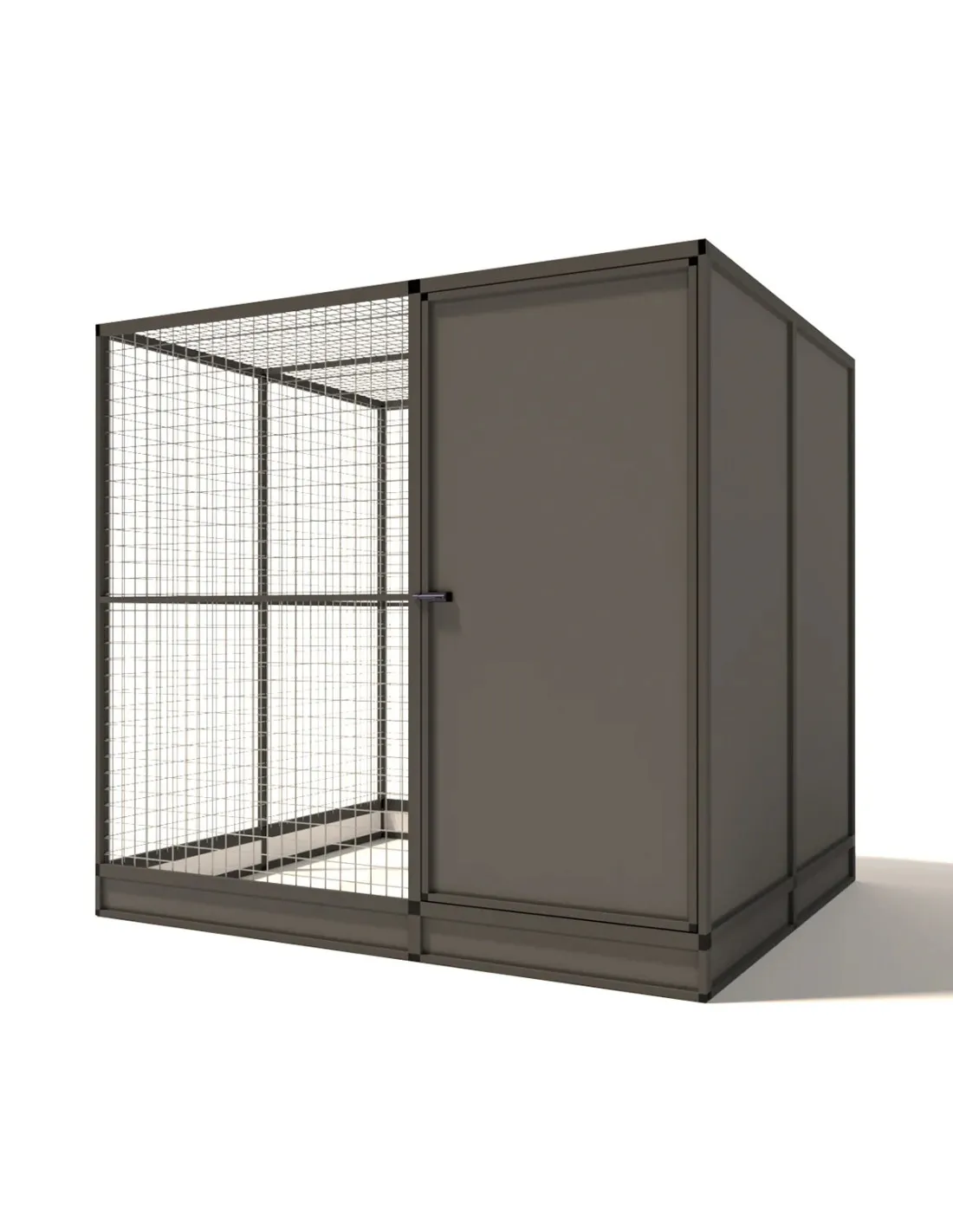 Volière Extérieure Alu Anthracite SAS Fermé et Abri Panneaux ACP 206 x 176 x 193 cm Maille 50 x 50 x 3 mm avec Plinthes