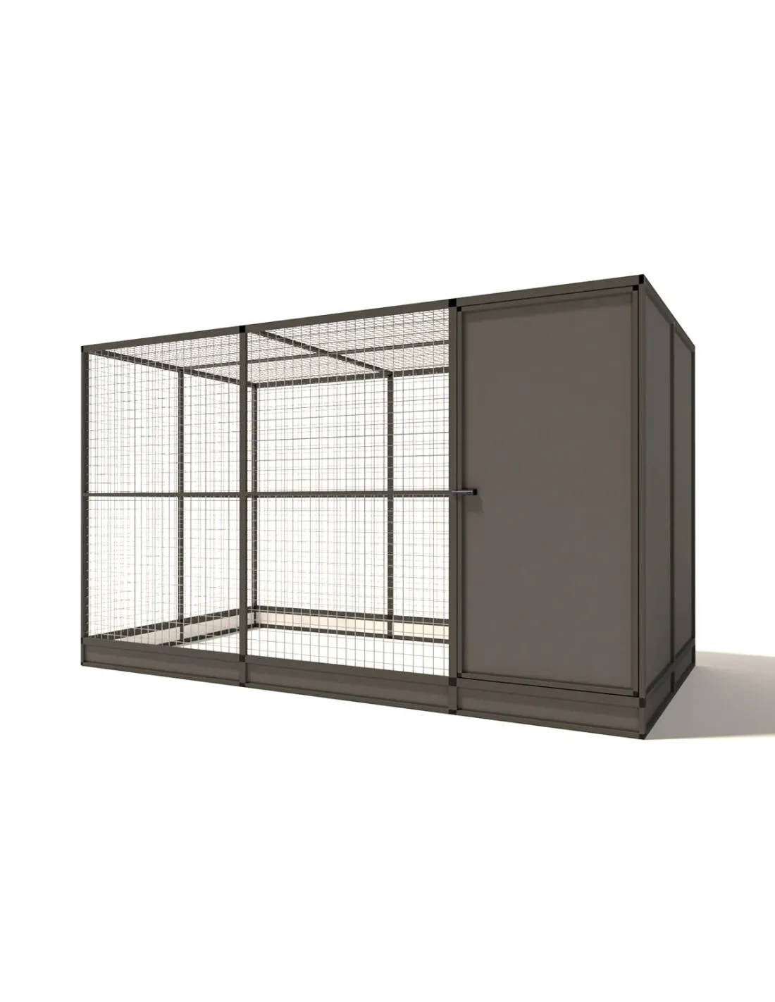 Volière Extérieure Alu Anthracite SAS Fermé et Abri Panneaux ACP 328 x 176 x 193 cm Maille 19 x 19 x 1,45 mm avec Plinthes