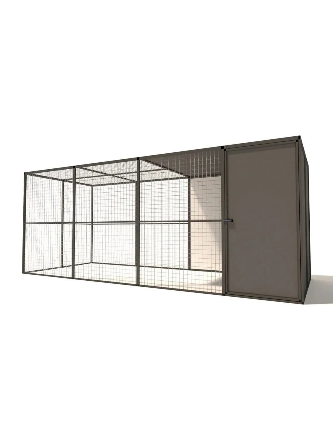 Volière Extérieure Alu Anthracite SAS Fermé et Abri Panneaux ACP 449 x 176 x 178 cm Maille 19 x 19 x 1,45 mm