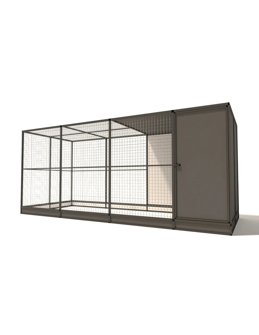 Volière Extérieure Alu Anthracite SAS Fermé et Abri Panneaux ACP 449 x 176 x 193 cm Maille 19 x 19 x 1,45 mm avec Plinthes