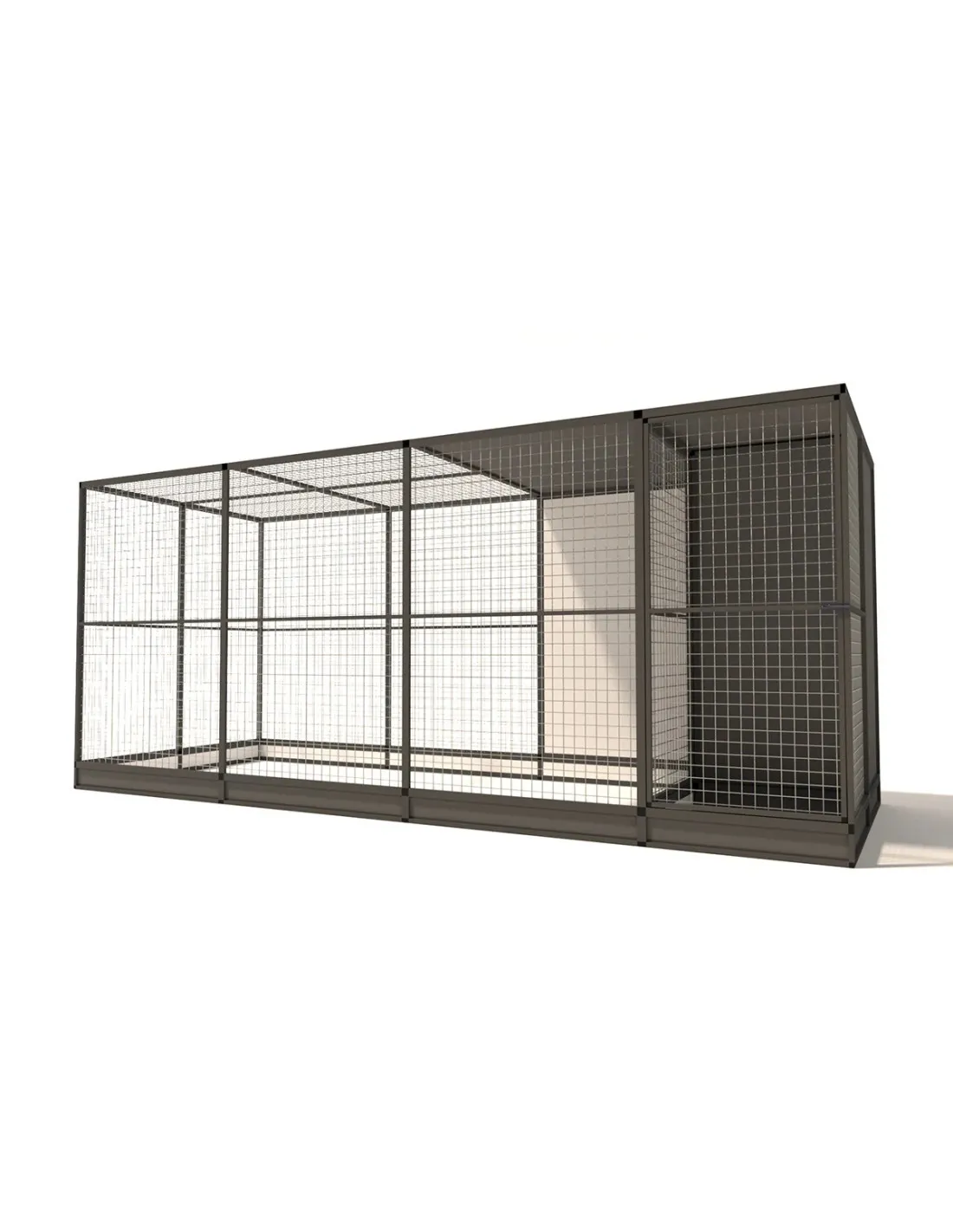 Volière Extérieure Alu Anthracite SAS Fermé et Abri Panneaux ACP 449 x 176 x 193 cm Maille 50 x 50 x 3 mm avec Plinthes