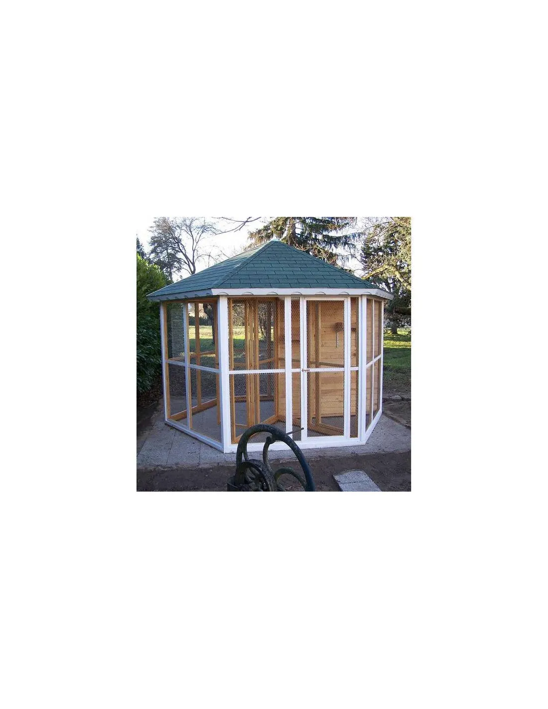 Volière hexagonale de jardin en sapin massif 9,6m² volière très grande taille avec SAS