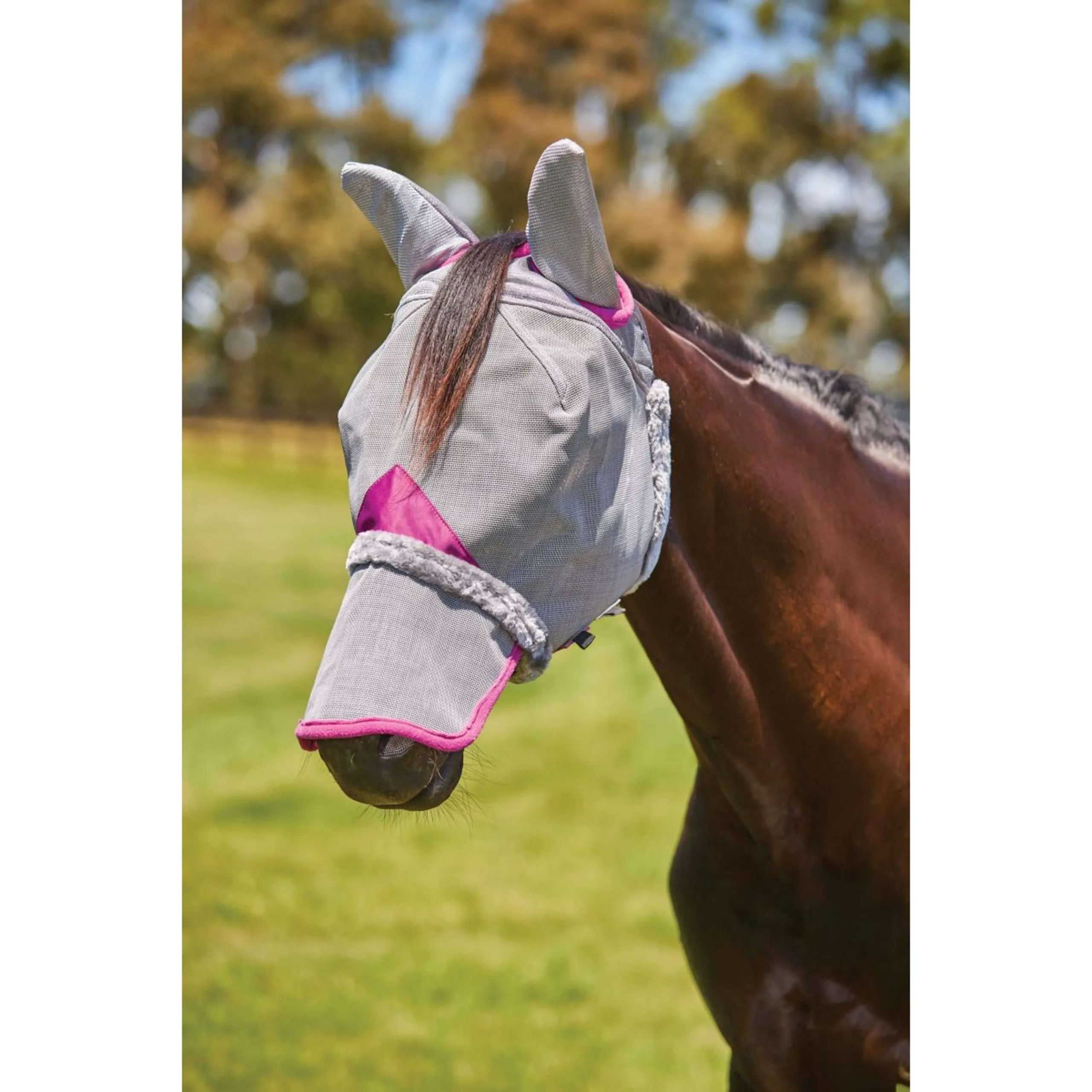 Weatherbeeta Masque Anti-Mouches Comfitec Deluxe Durable Mesh avec Oreilles et Nez Gris/Violet